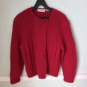 Vtg The Very Thing Sweater DBL Breasted Red Shetland‎ Wool Cable Knit M 80s